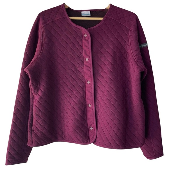 Columbia Lodge Quilted Cardigan Sweater Size XL Burgundy Purple Mid Weight Layer - Picture 2 of 8